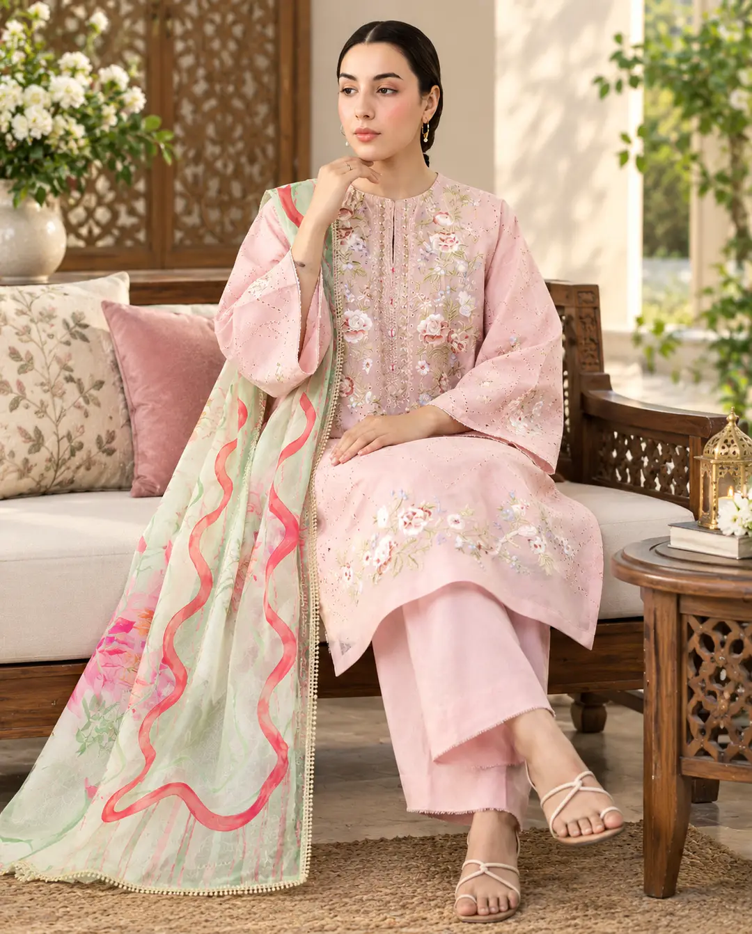 3 Pcs Women's Unstitched Embroidered Suit – Pink