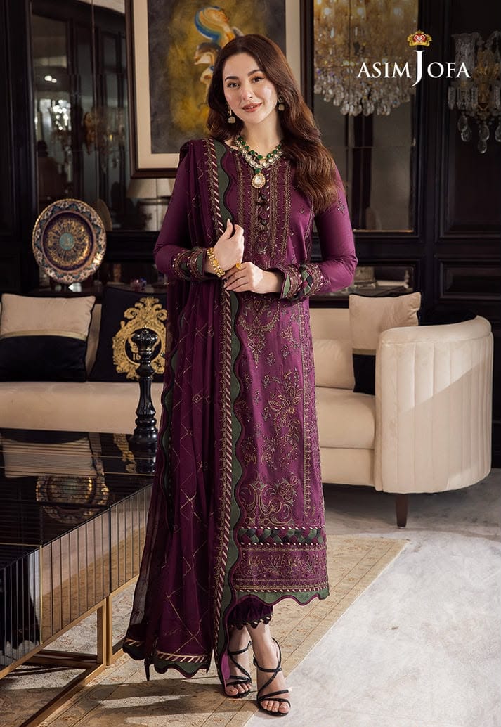 Asim Jofa Luxury Embroidered Dhanak Suit, Purple