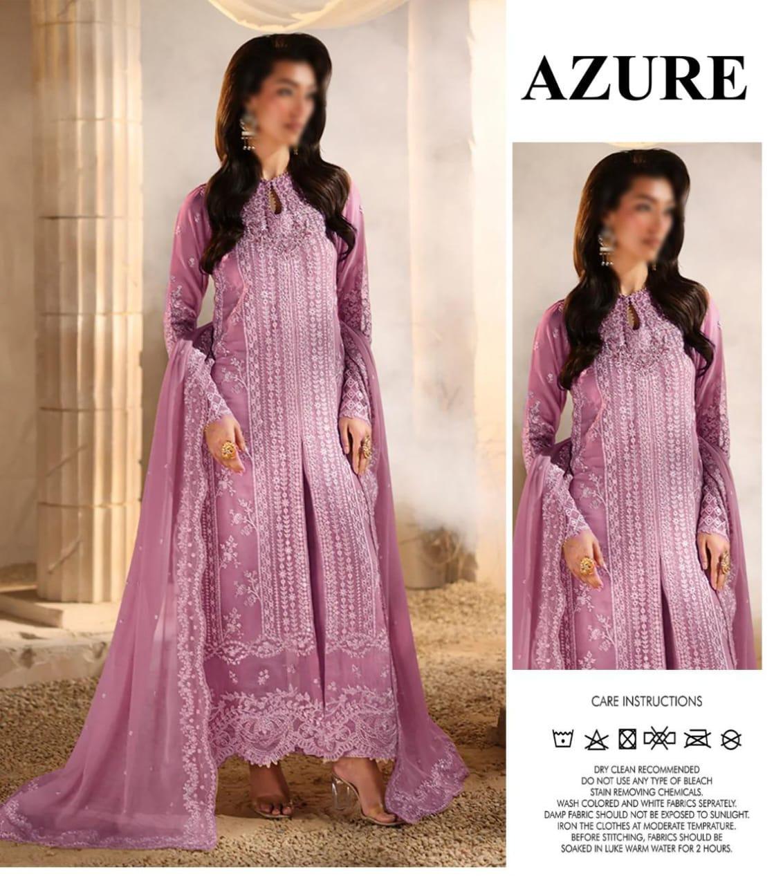 Azure Heavy Embroidered Chiffon Suit, Lilac
