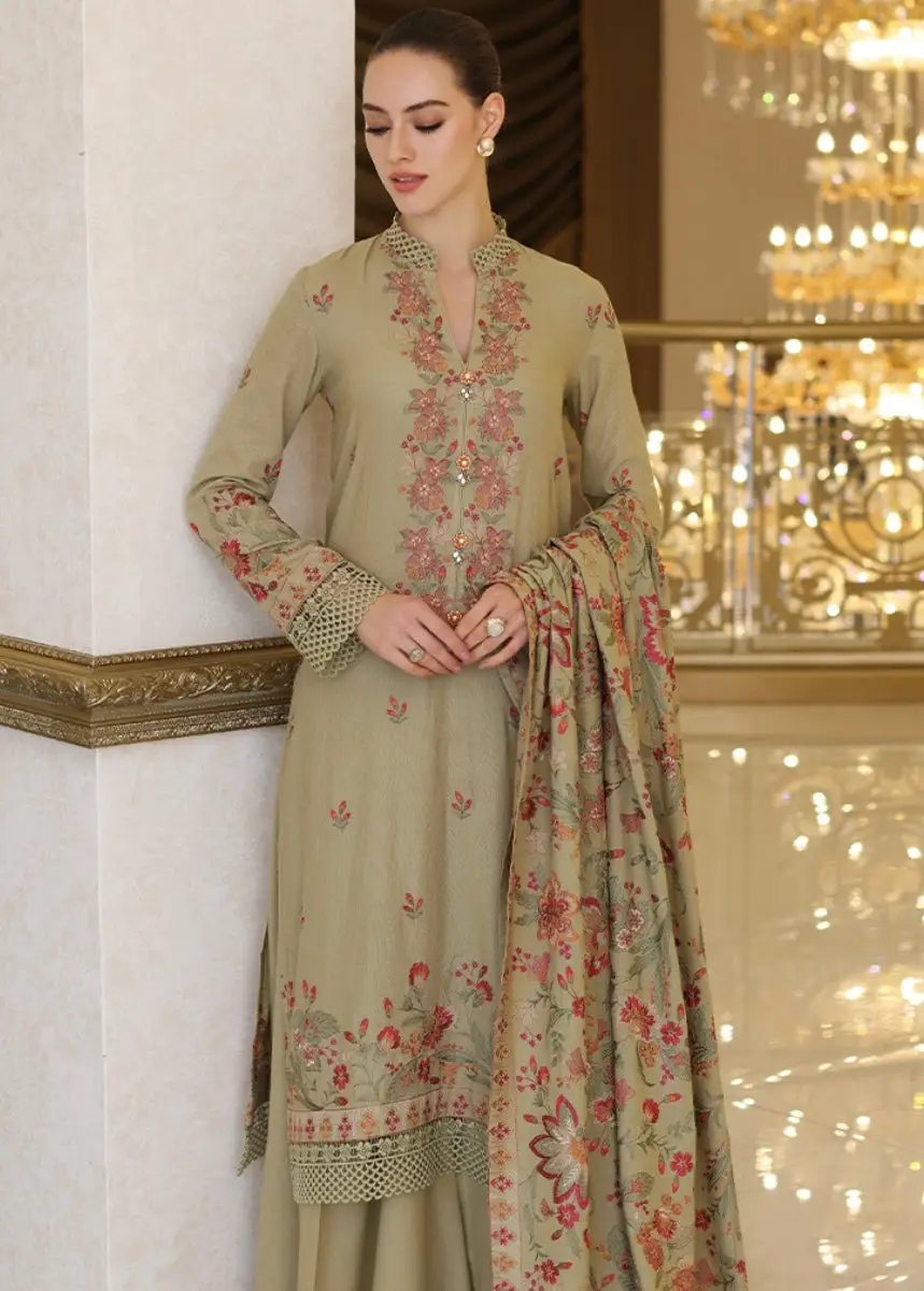 3 Pcs Women's Unstitched Embroidered Suit – Bareez'e Winter Dhanak Collection 2026, Green