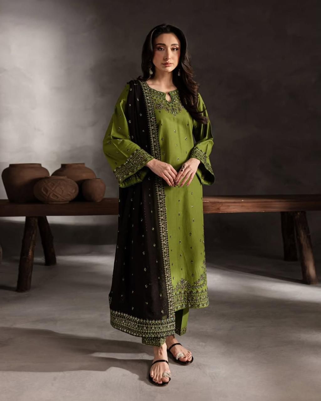 Batik Dhanak Embroidered 3 Piece Unstitched Suit with Sequence Work