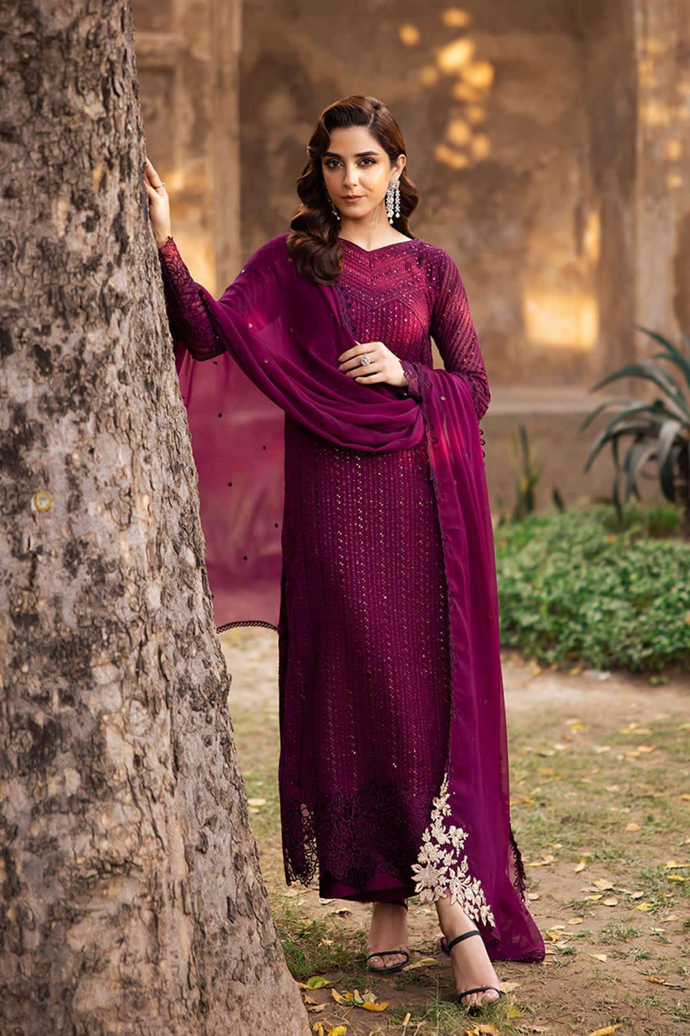Chiffon Heavy Embroidered Suit, Purple