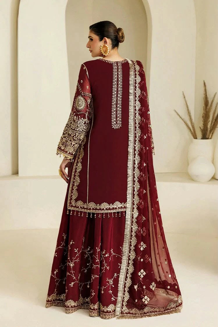 Chiffon Heavy Embroidered Unstitched 3 Piece Suit with Embroidered Chiffon Dupatta, Maroon (view 2)