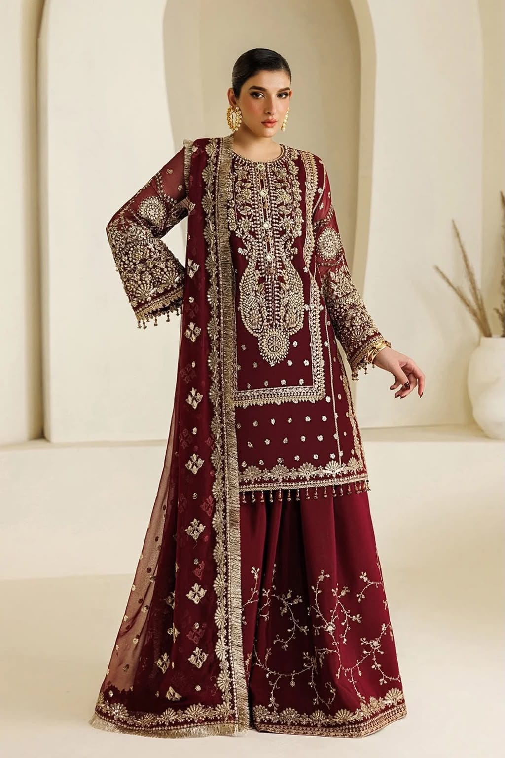 Chiffon Heavy Embroidered Unstitched 3 Piece Suit with Embroidered Chiffon Dupatta, Available in 6 Colours (view 3)