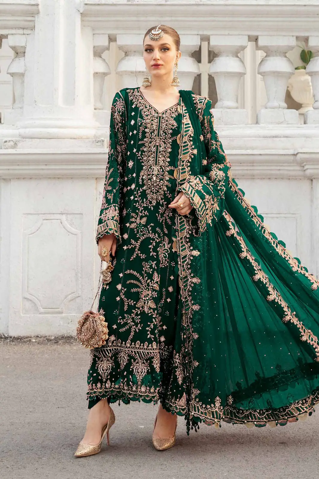 Designer Chiffon Embroidered Suit 3 Piece – Hand Embellished Sequins Work, Wedding & Party Wear