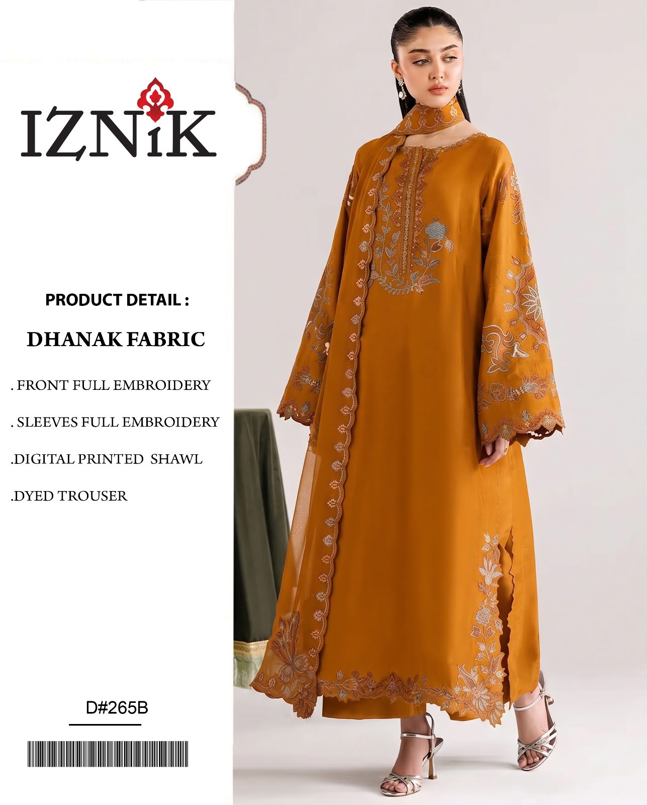 Dhanak Series D-265B – Embroidered Dhanak 3 Piece Suit, Burnt Orange