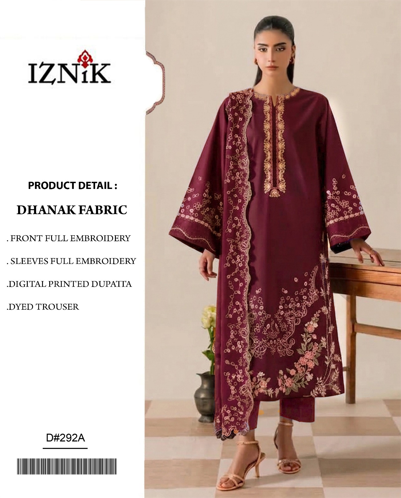 Dhanak Series D-285B – Embroidered Dhanak 3 Piece Suit, Mustard