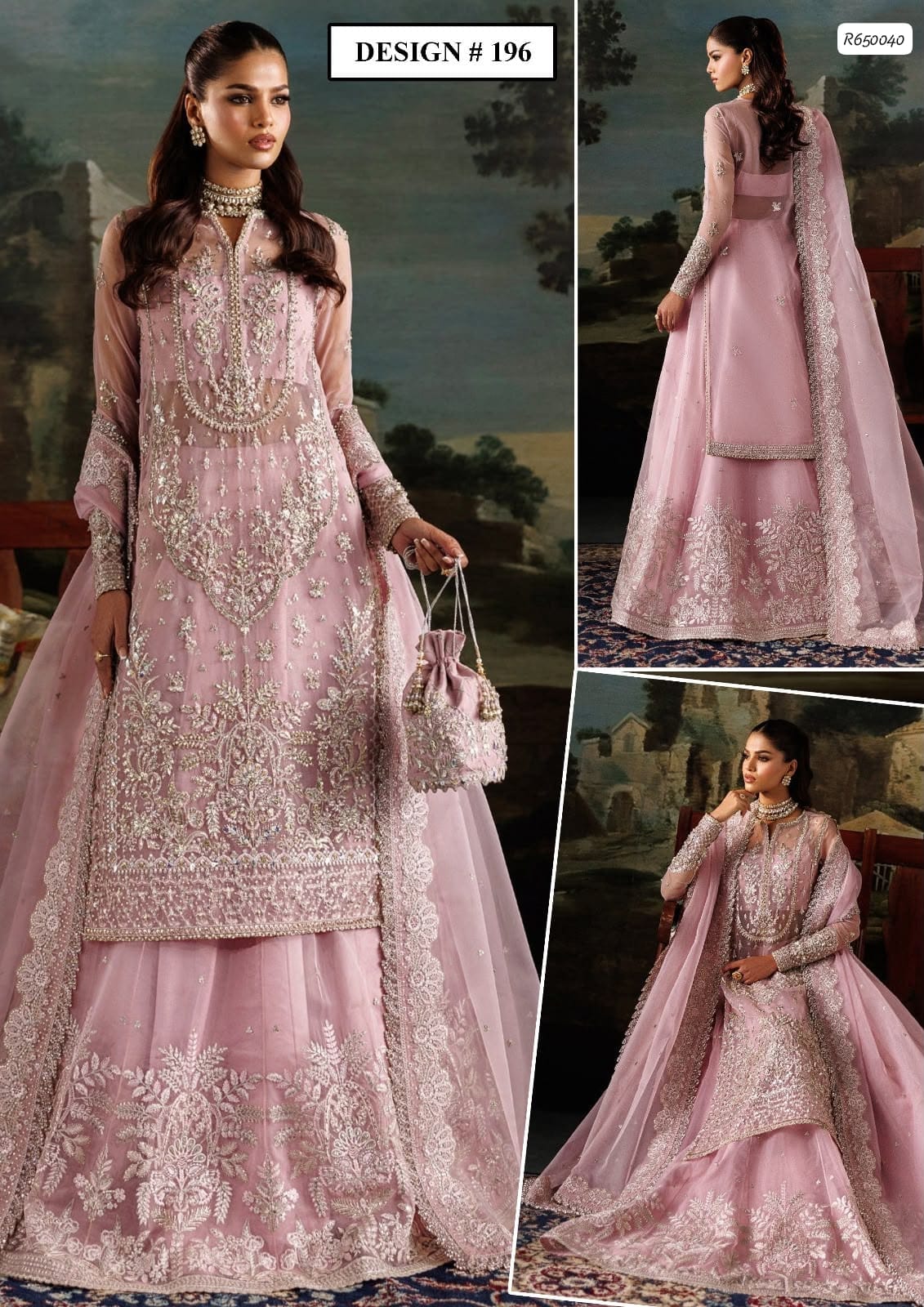 Heer Luxury Organza Heavy Embroidered Unstitched Wedding Suit with Lehenga and Embroidered Organza Dupatta, Blush Pink