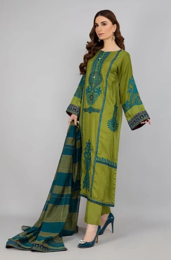 Hit Articles Mix Brand 3 Pcs Unstitched Embroidered Suit – Green