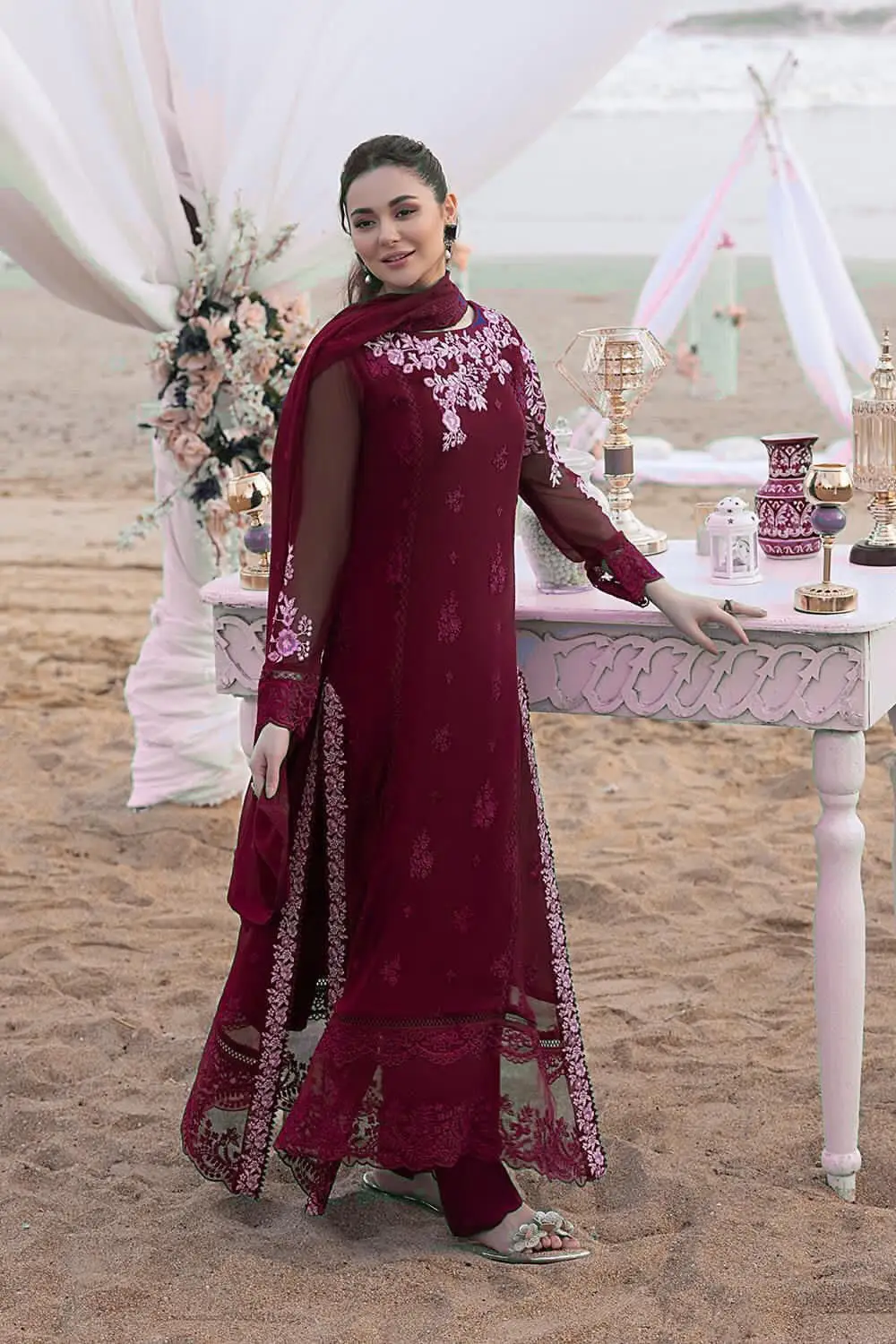 Luxury Chiffon Embroidered 3 Piece Unstitched Suit – Heavy Sequence Embroidery & Adda Work