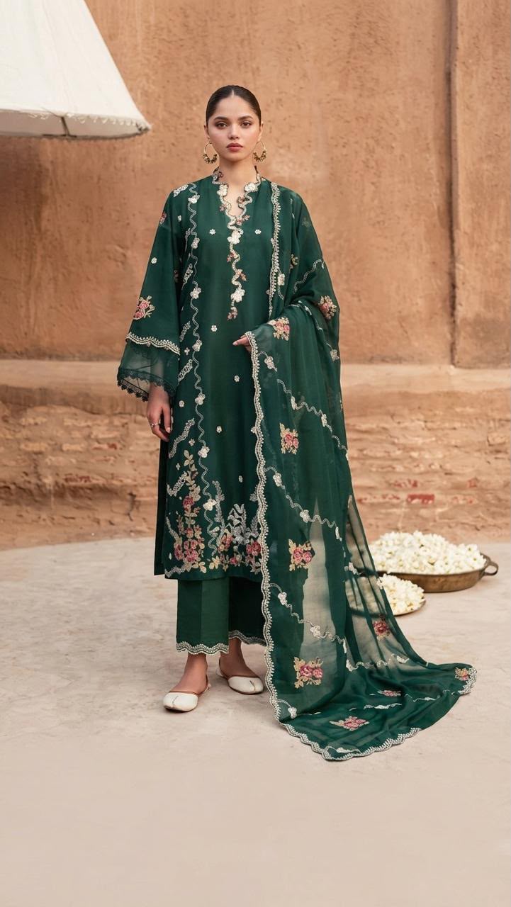 Maria B Dhanak Heavy Embroidered 3 Piece Unstitched Suit 5536