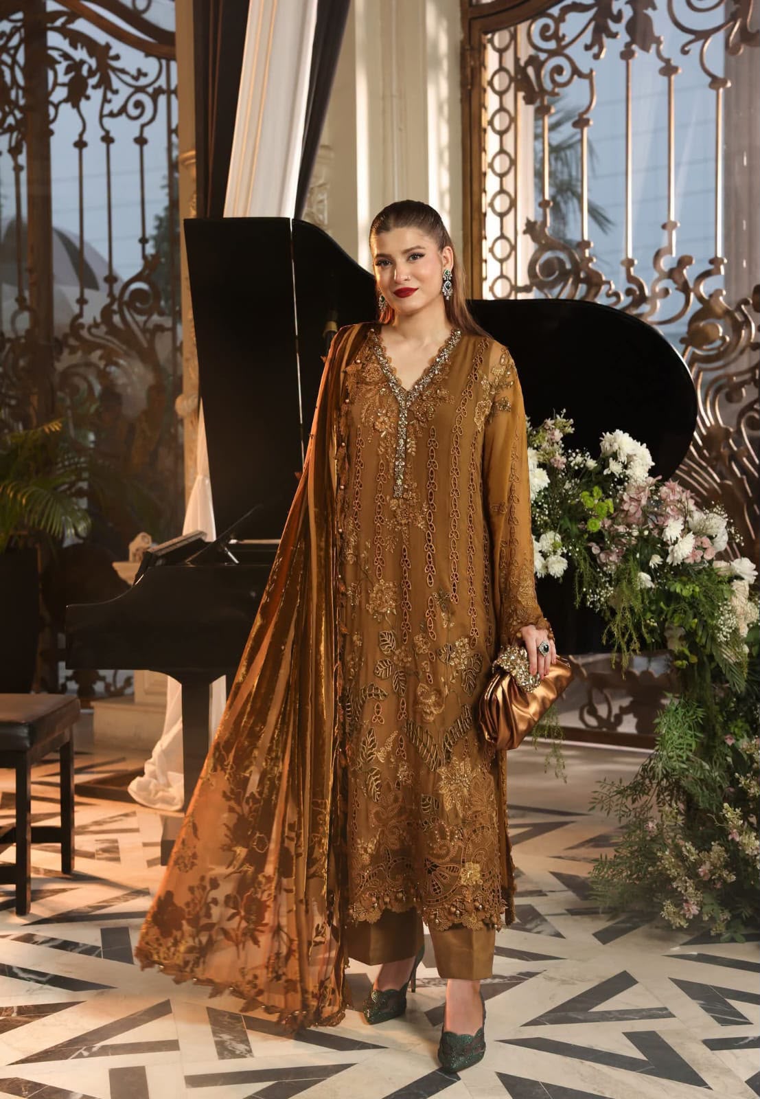 Maria.B Chiffon Collection – Heavy Multi-Color Thread Embroidered Chiffon Suit