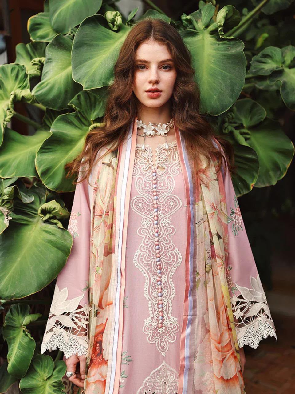 Mushq Airjet Dhanak Heavy Embroidered Unstitched 3 Piece Suit 121 with Printed Wool Shawl, Pink (view 2)