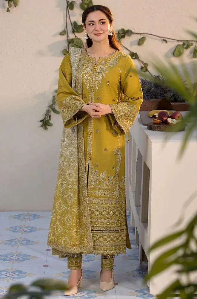 Mustard Embroidered 3Pcs Women's Lawn Suit Set