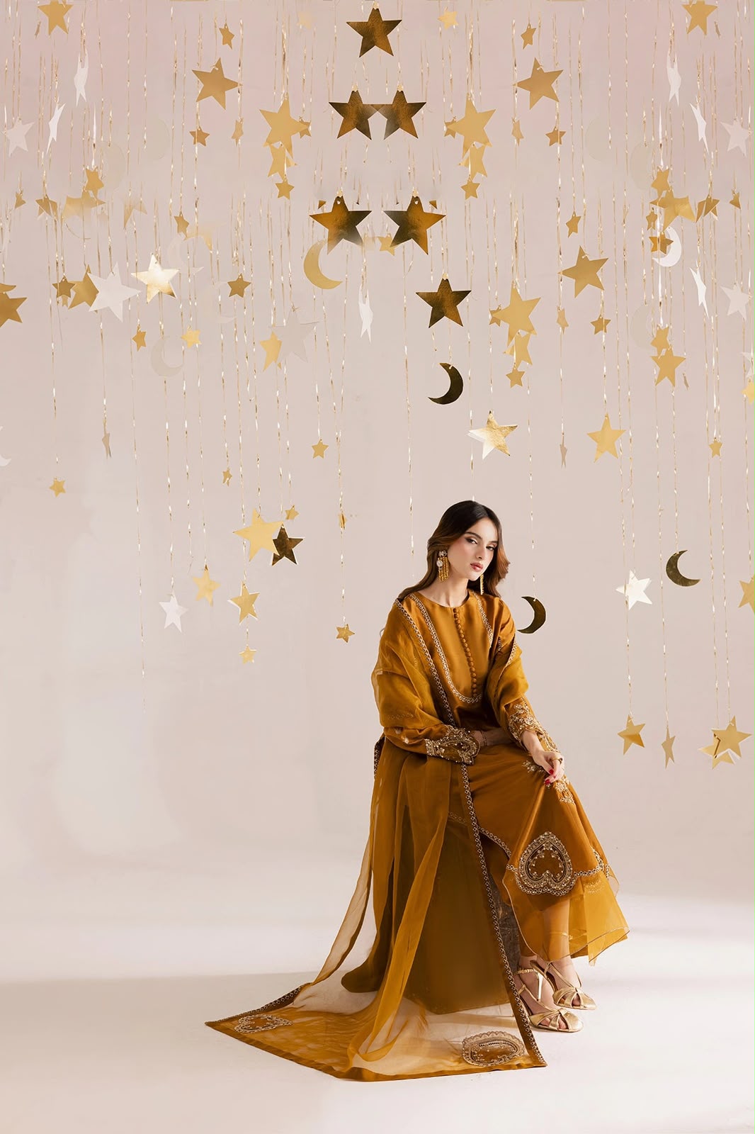 Organza Embroidered Unstitched 3 Piece Suit with Embroidered Organza Dupatta, Mustard (view 4)