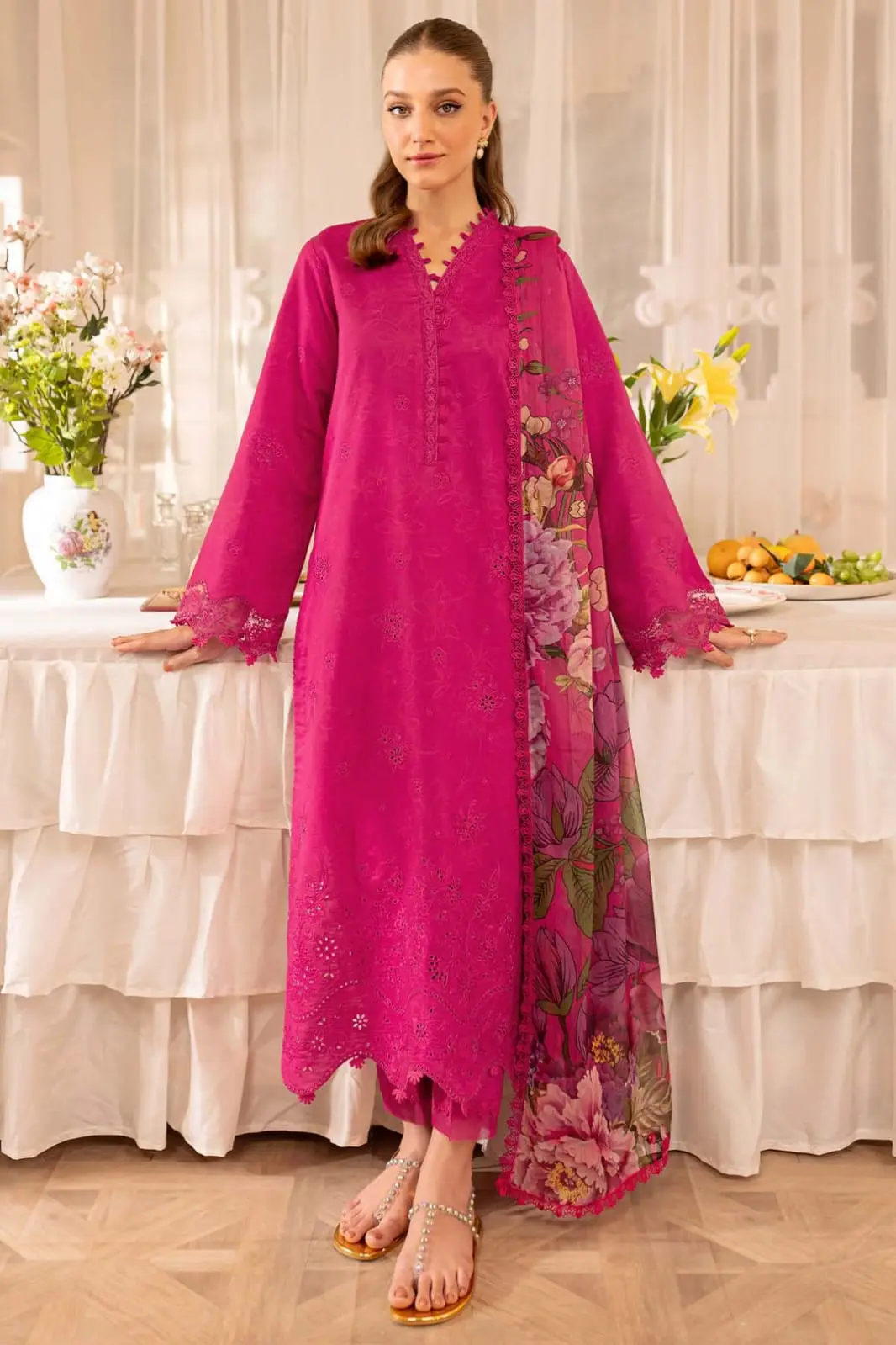 3 Pcs Women's Unstitched Dhanak Embroidered Suit – Pezwaan Winter Collection 2026, Pink