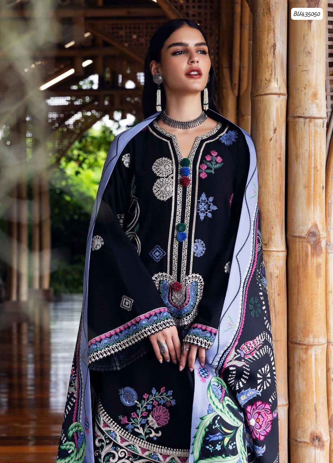 Pure Dhanak Heavy Embroidered Suit – Ayra Edition, Black