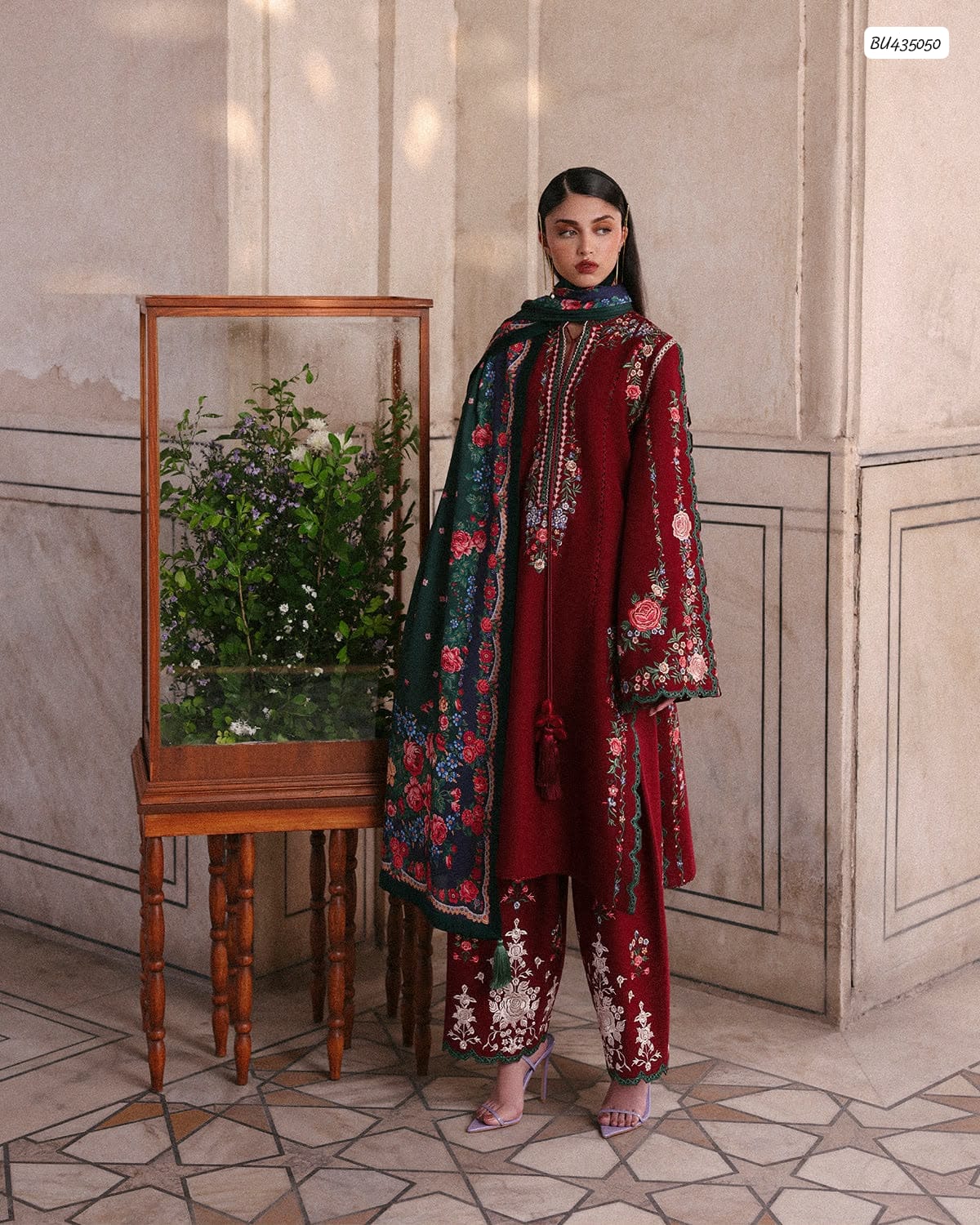 Pure Dhanak Heavy Embroidered Suit – Ayra Edition, Maroon