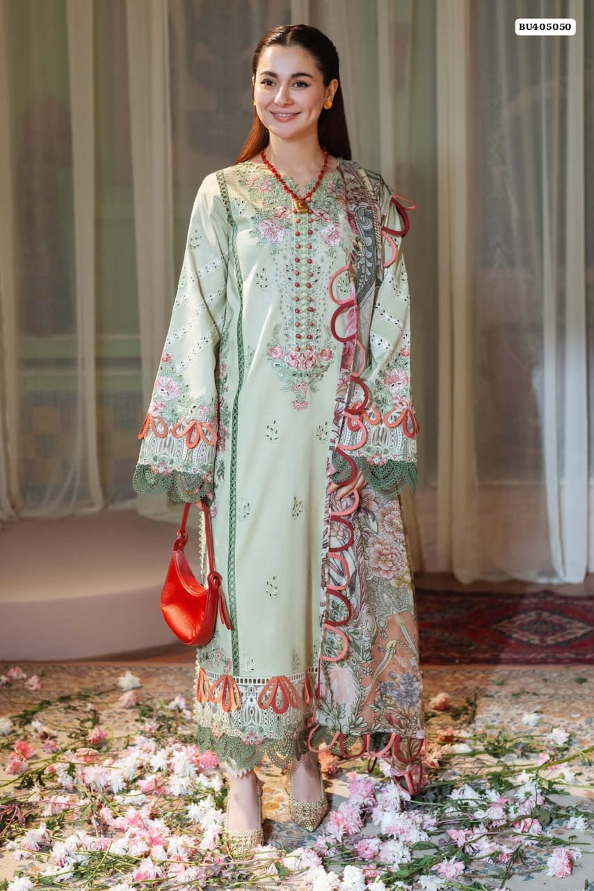 Pure Dhanak Heavy Embroidered Suit – Ayra Edition, Mint Green