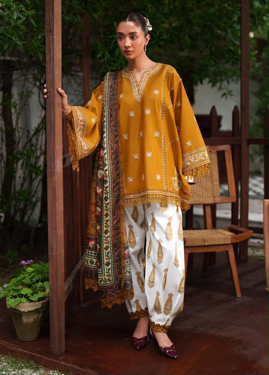 Saira Rizwan Most Demanding Edition – Embroidered Dhanak Suit, Mustard