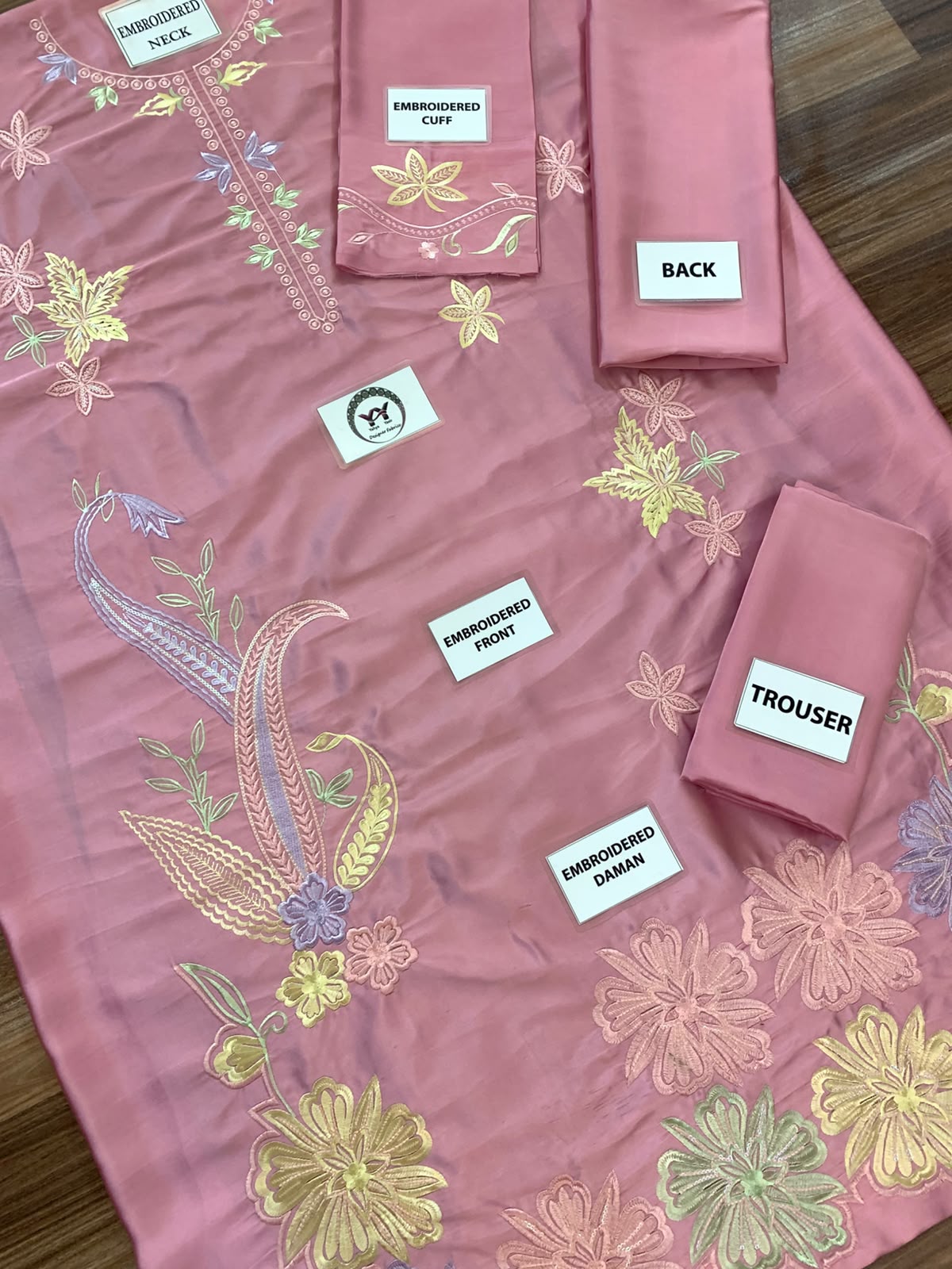 Silk Floral Appliqué Embroidered Unstitched 2 Piece Suit, Lilac Pink (view 3)