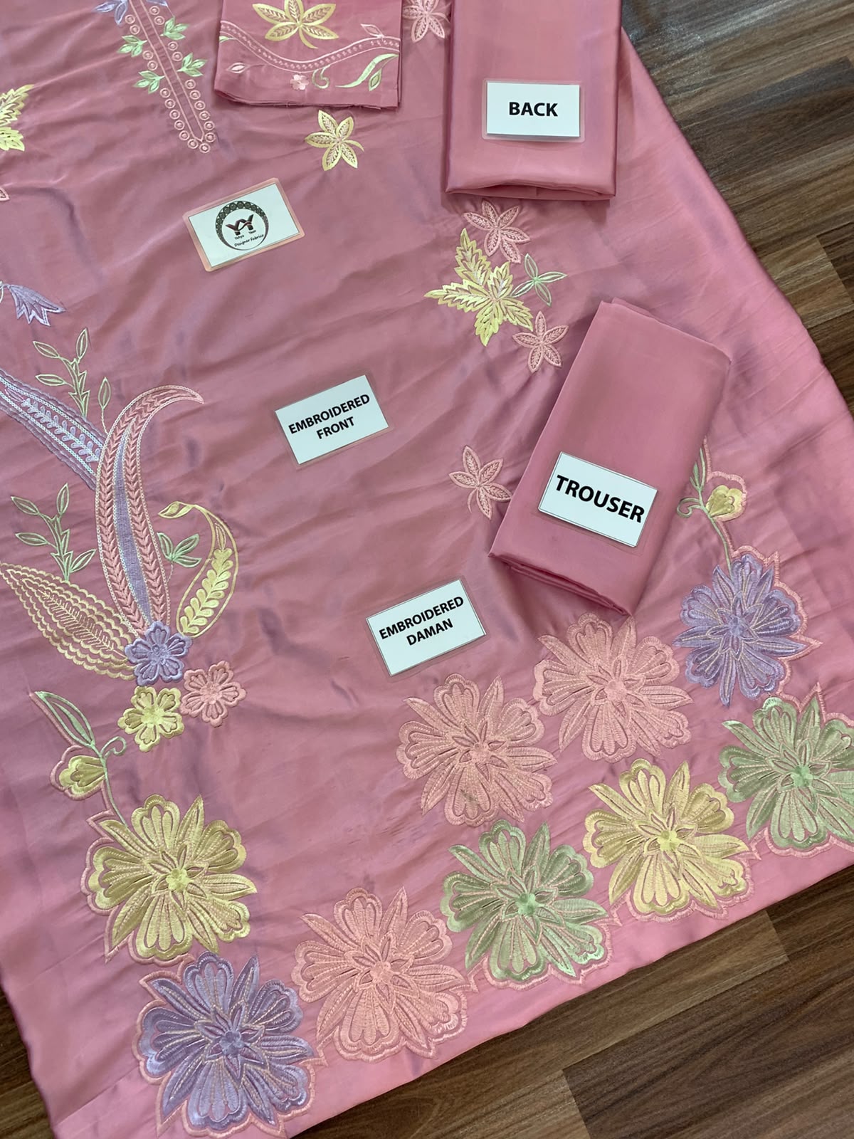 Silk Floral Appliqué Embroidered Unstitched 2 Piece Suit, Lilac Pink (view 4)