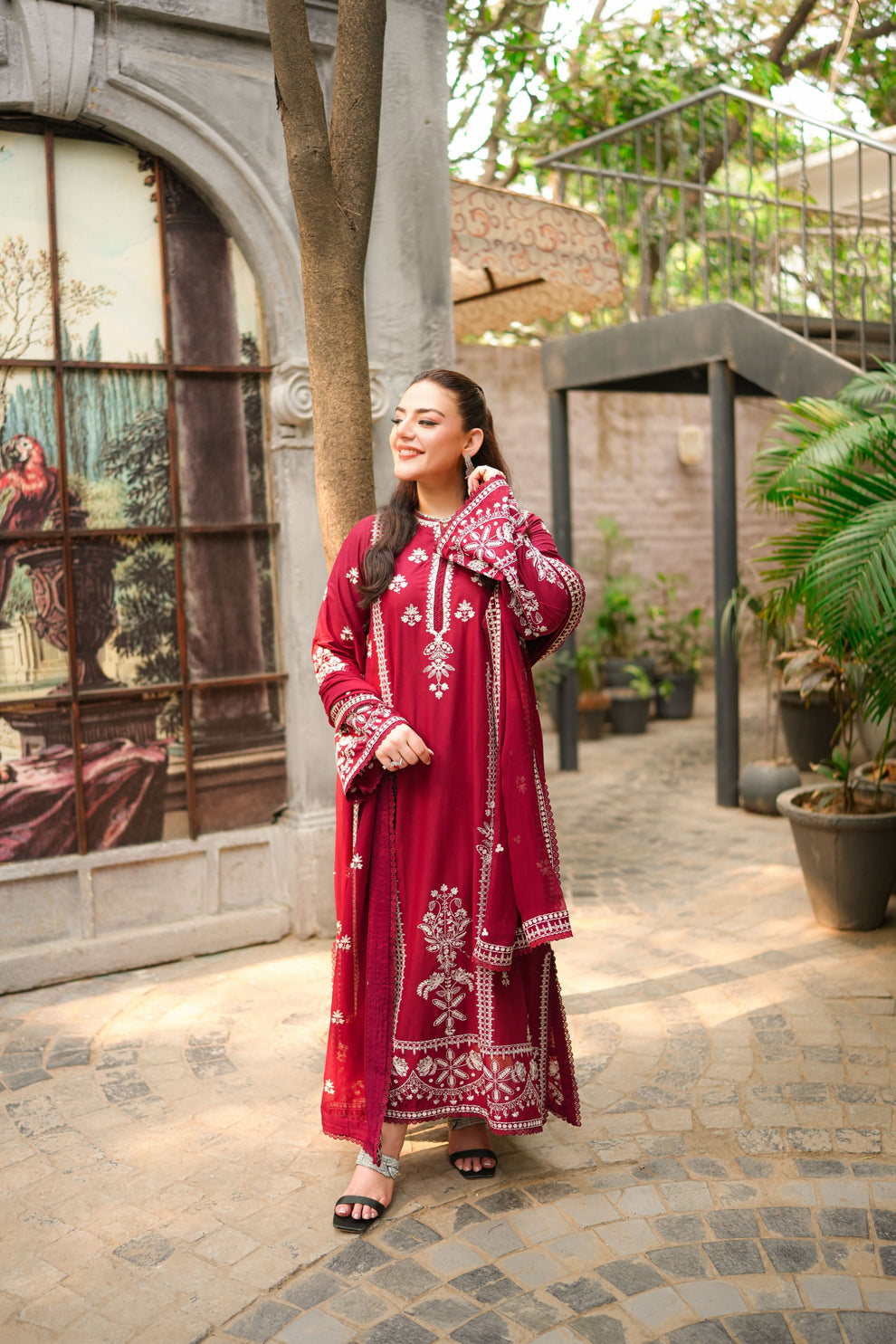 Winter Dhanak Collection 2026 – Embroidered Dhanak Suit, Maroon