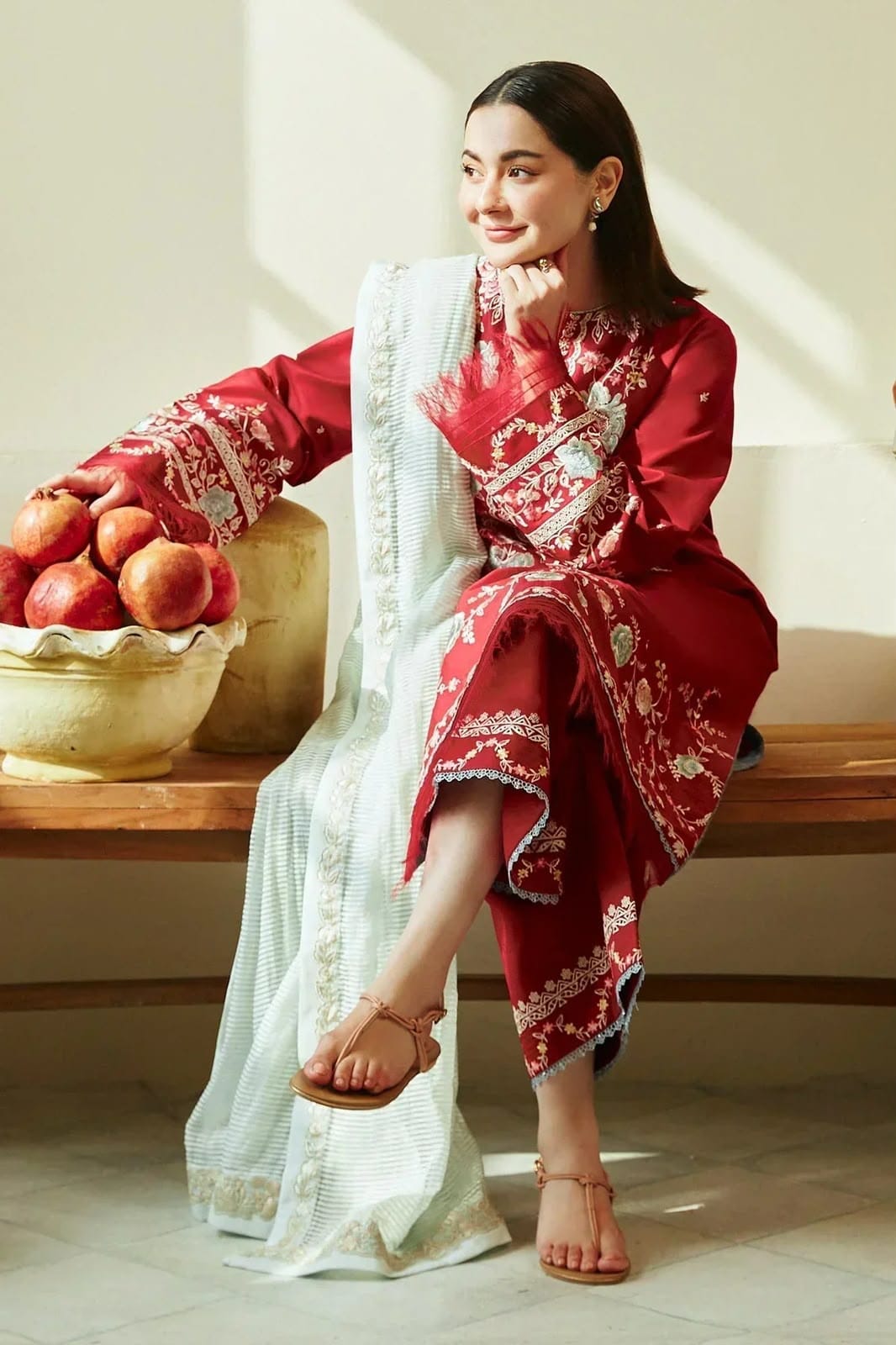 Zara Shahjahan Dhanak Embroidered Hit Code Suit, Red (view 3)