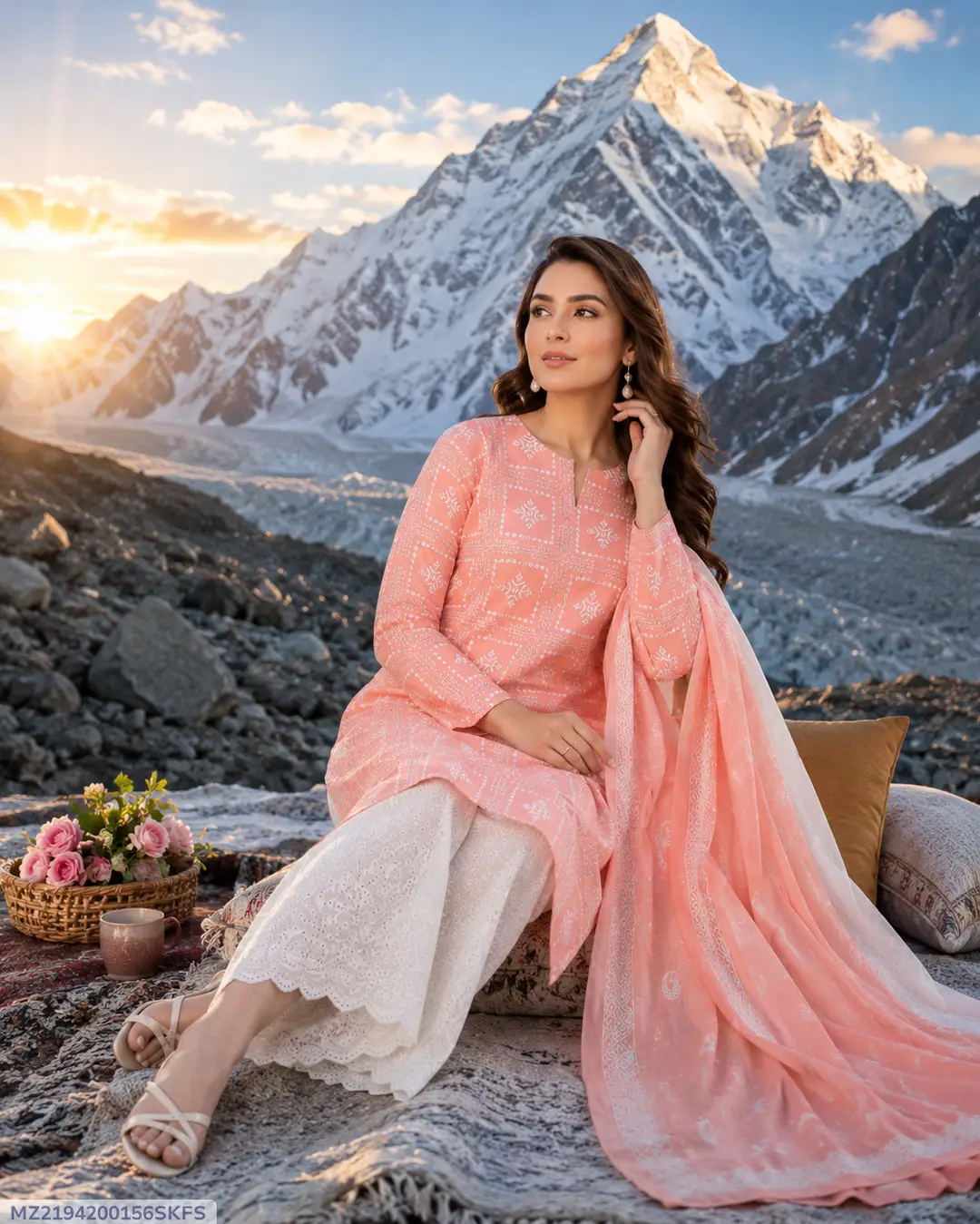 3 Pcs Women's Unstitched Embroidered Suit — Pink Cotton Lawn