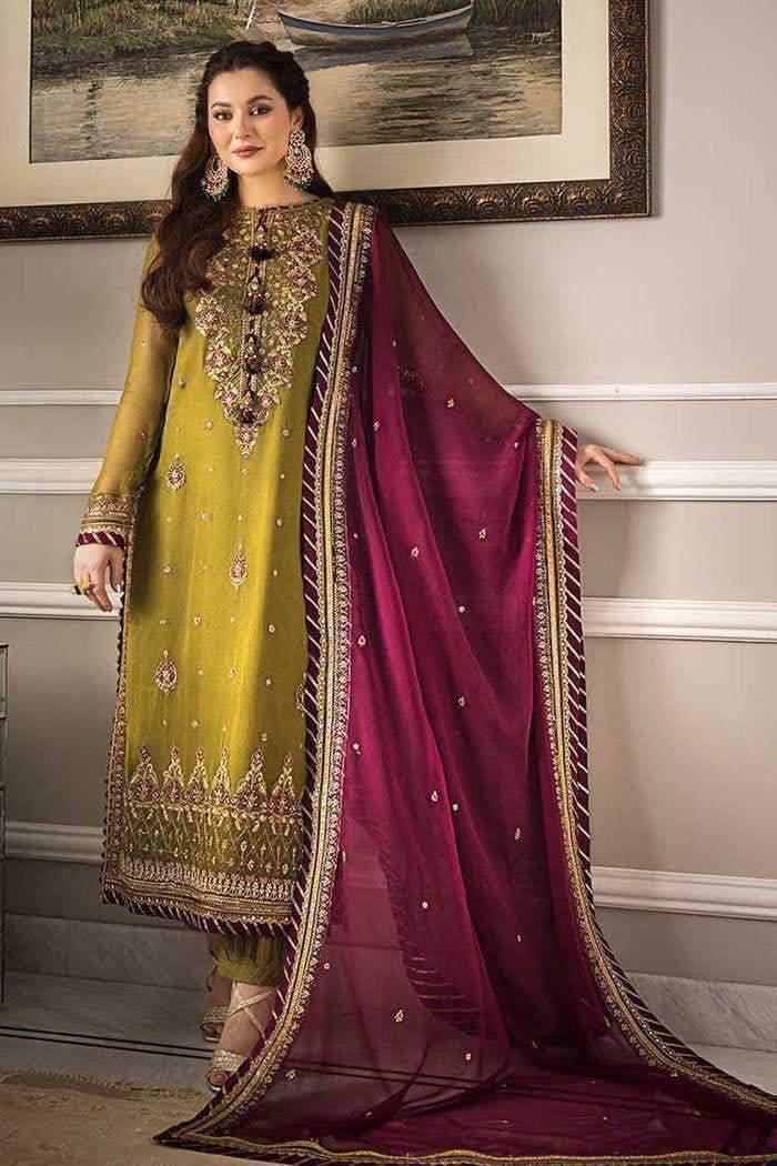 Asim Jofa Embroidered 3-Piece Unstitched Suit with Sequence Work, Embroidered Dupatta and Plain Malai Trouser – Mehndi Green