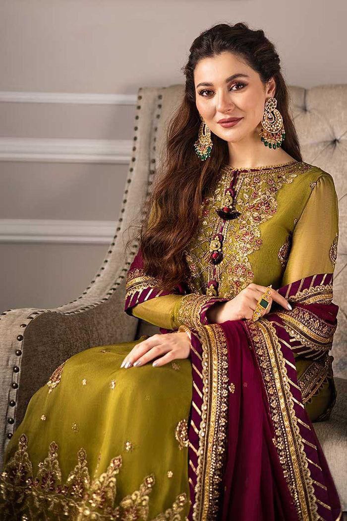 Asim Jofa Embroidered 3-Piece Unstitched Suit with Sequence Work, Embroidered Dupatta and Plain Malai Trouser – Mehndi Green (view 3)