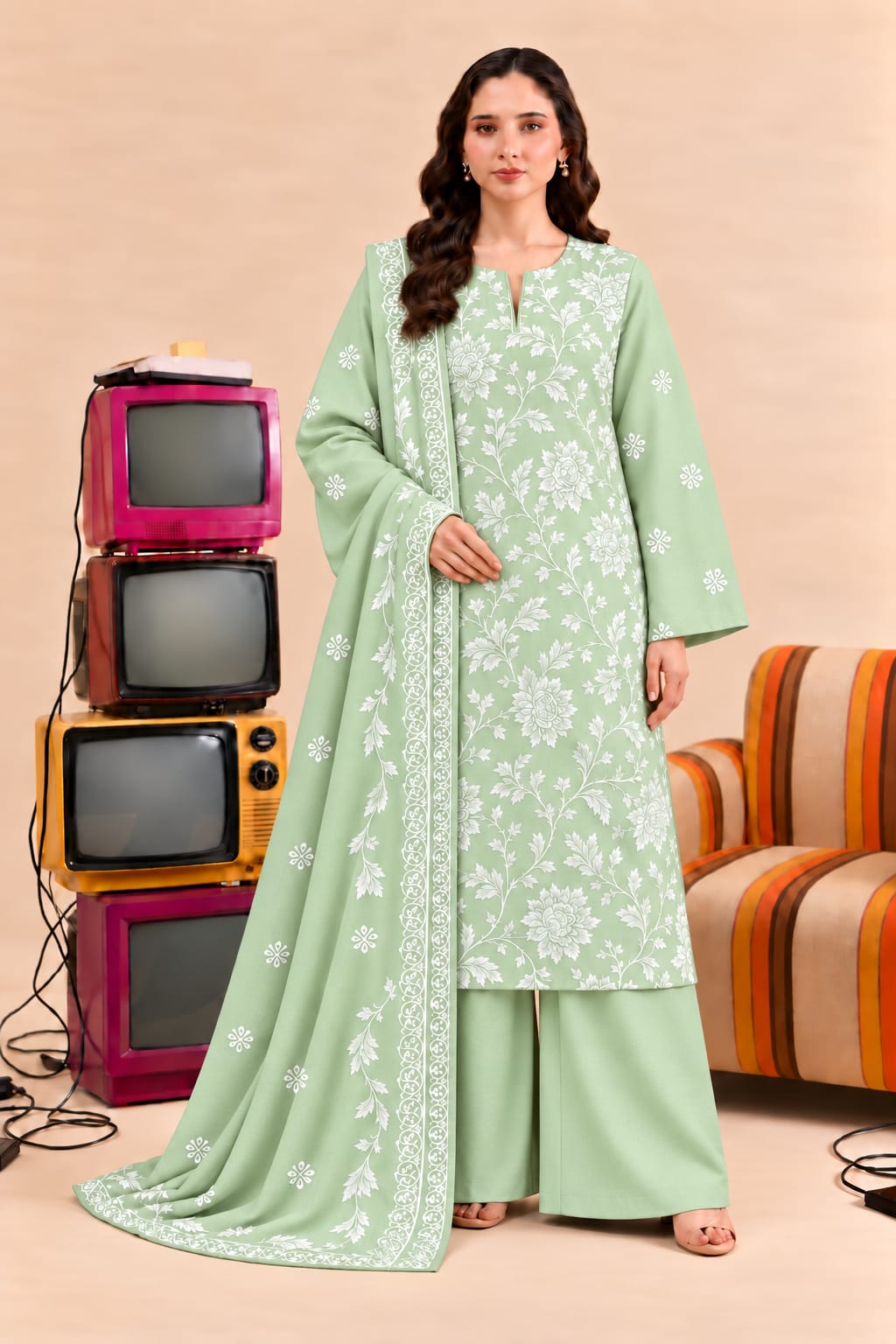 Bareeze Winter Dhanak 3-Piece Embroidered Unstitched Suit with Ready-to-Wear Shawl – 6 Colours