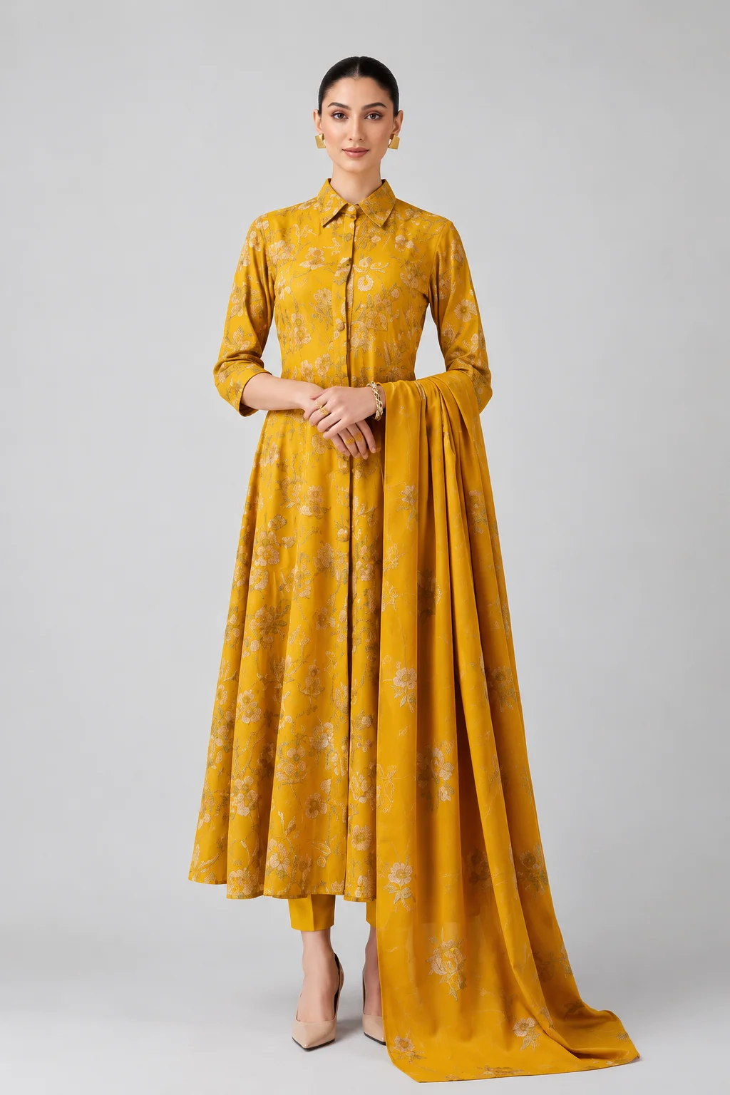 Bareeze MY-5023 Winter Premium Embroidered Dhanak 3-Piece Unstitched Suit with Premium Dupatta – Mustard