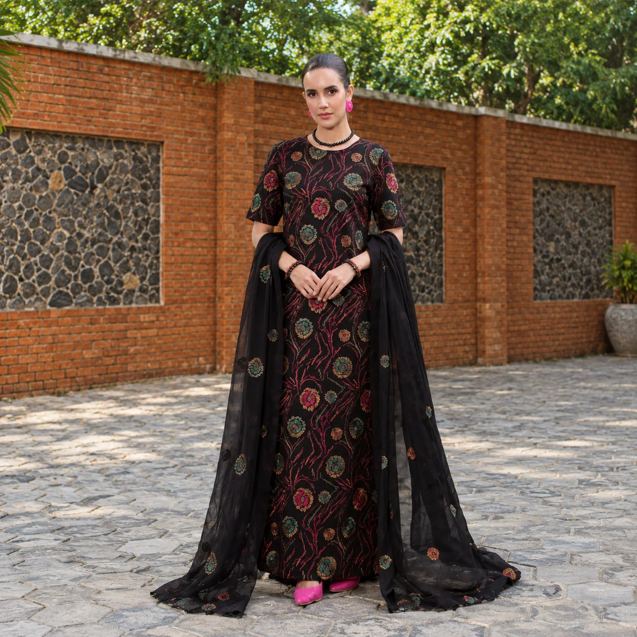 Bareeze MY-5035 Winter Premium Embroidered Dhanak 3-Piece Unstitched Suit with Embroidered Shawl – Black