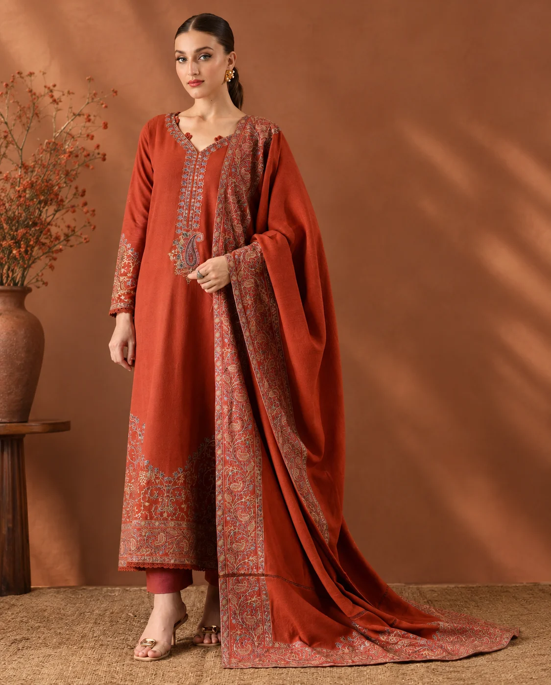 Batik Winter Embroidered Dhanak 3-Piece Unstitched Suit – AL-848