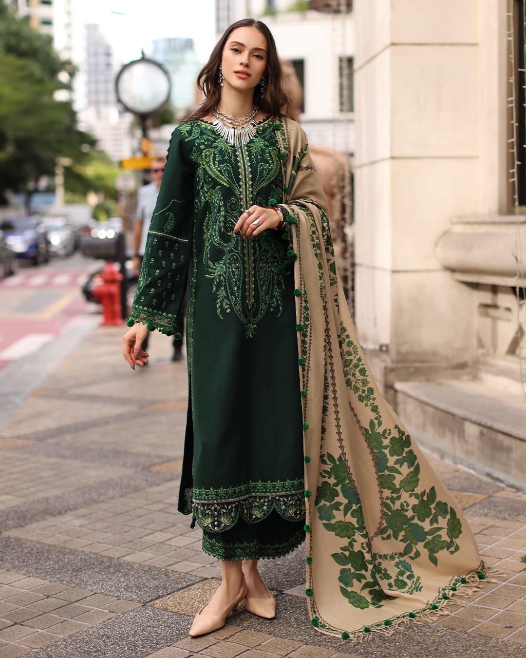 Charizma Winter Collection 2026/27 – Heavy Embroidered Dhanak Suit, Emerald