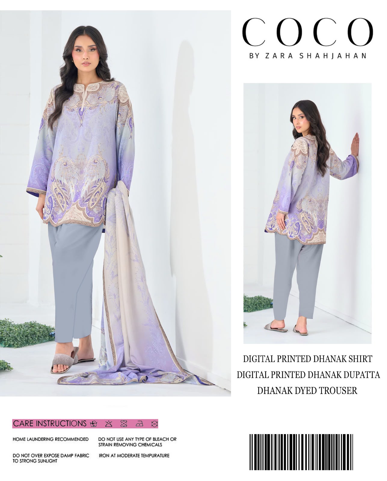 Coco by Zara Shahjahan Digital Printed Dhanak 3-Piece Unstitched Winter Suit with Paisley Print – Lavender