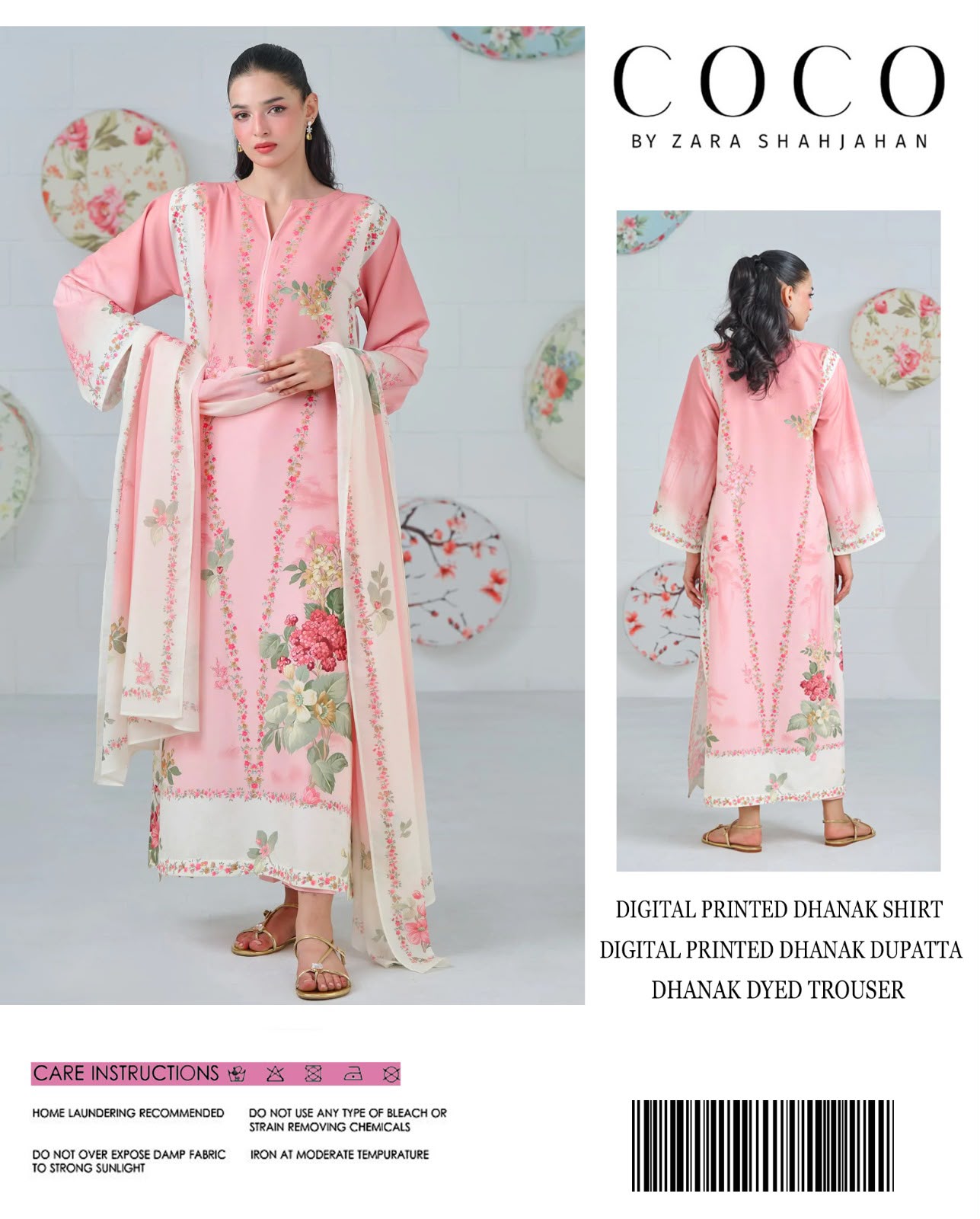 Coco by Zara Shahjahan Digital Printed Dhanak 3-Piece Unstitched Winter Suit – Rose Pink Floral