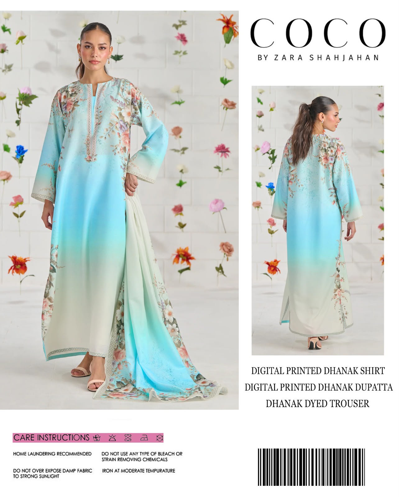 Coco by Zara Shahjahan Digital Printed Dhanak 3-Piece Unstitched Winter Suit with Ombre Print – Sky Blue