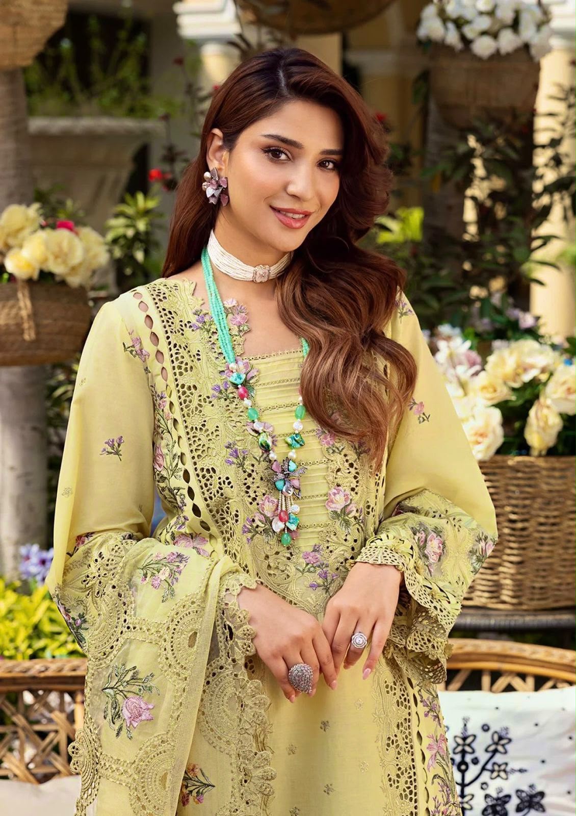 Elaf Dhanak Chikankari Embroidered Luxury 3-Piece Unstitched Suit with Embroidered Cutwork Pallu Shawl – Multi Colour (view 3)