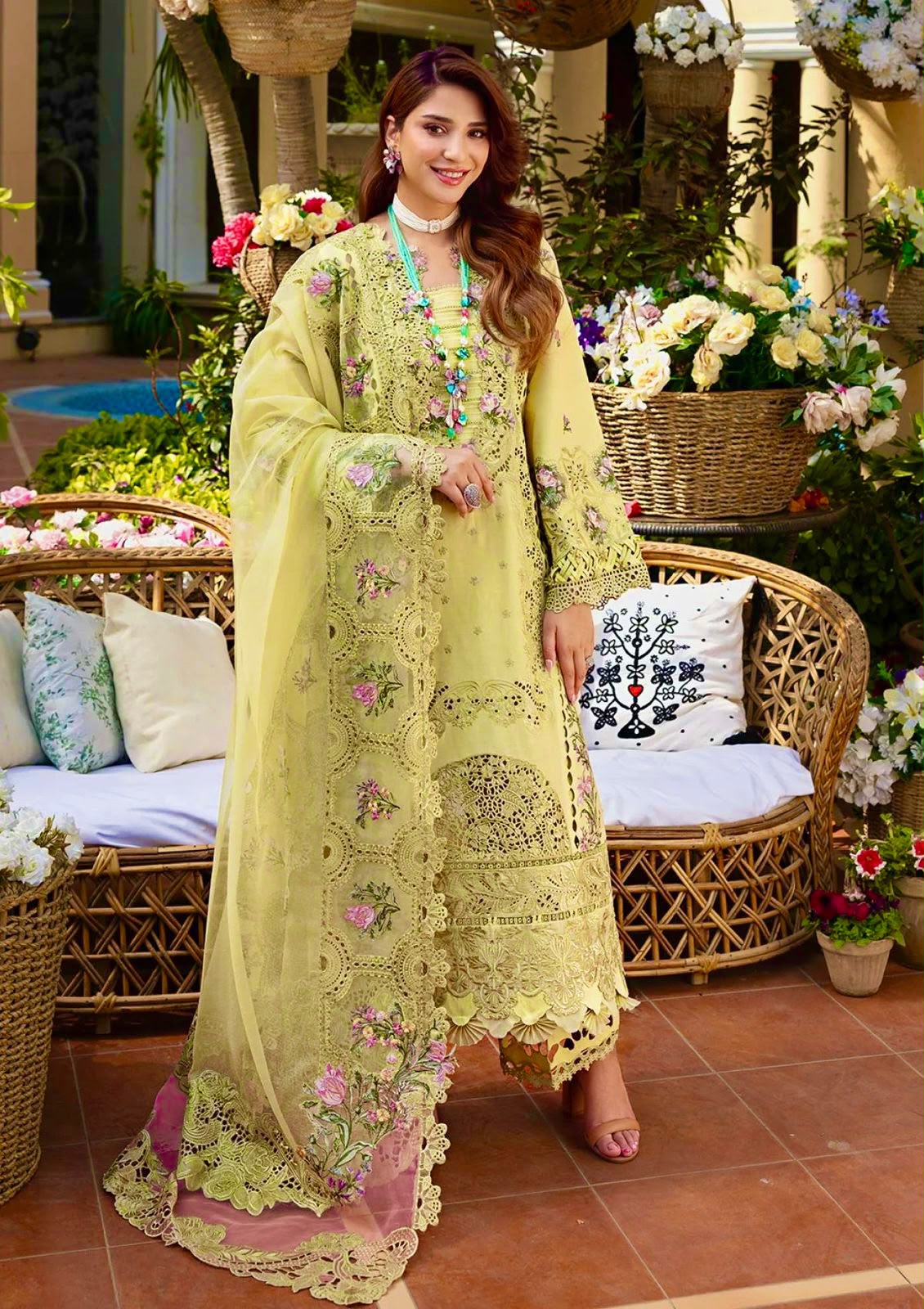 Elaf Dhanak Chikankari Embroidered Luxury 3-Piece Unstitched Suit with Embroidered Cutwork Pallu Shawl – Multi Colour