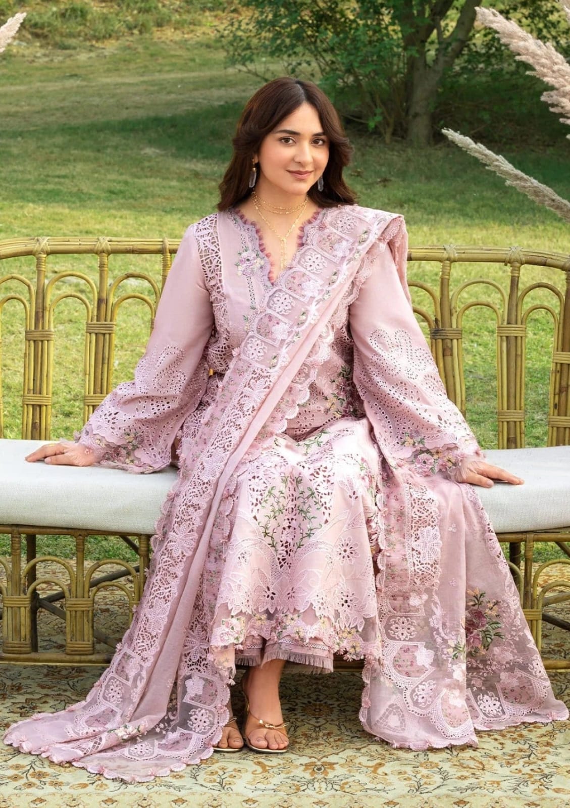 Elaf Premium 1023 Winter Peachwool 3-Piece Heavy Embroidered Unstitched Suit with Ready-to-Wear Shawl – Coral Pink