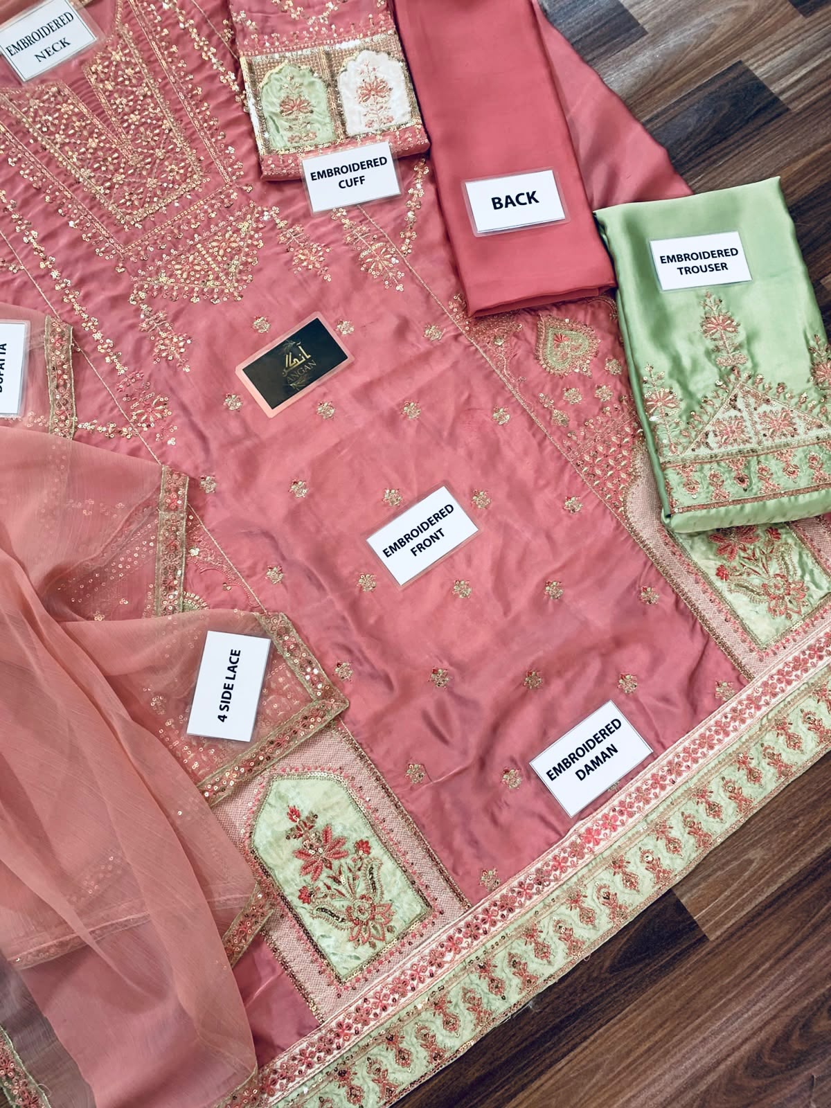 Ethnic Luxury Silk Festive Collection 2026/27 Premium Shamoz Silk Heavy Embroidered 3-Piece Unstitched Suit with Satin Applique Work and Chiffon Dupatta – Rose Pink (view 4)
