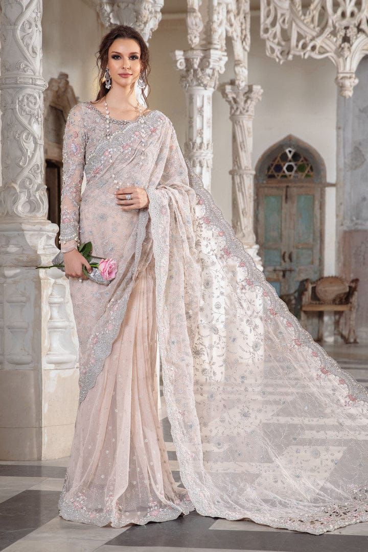Heavy Embroidered Net Saree with Adda Work & Cutwork Border – Blush Pink