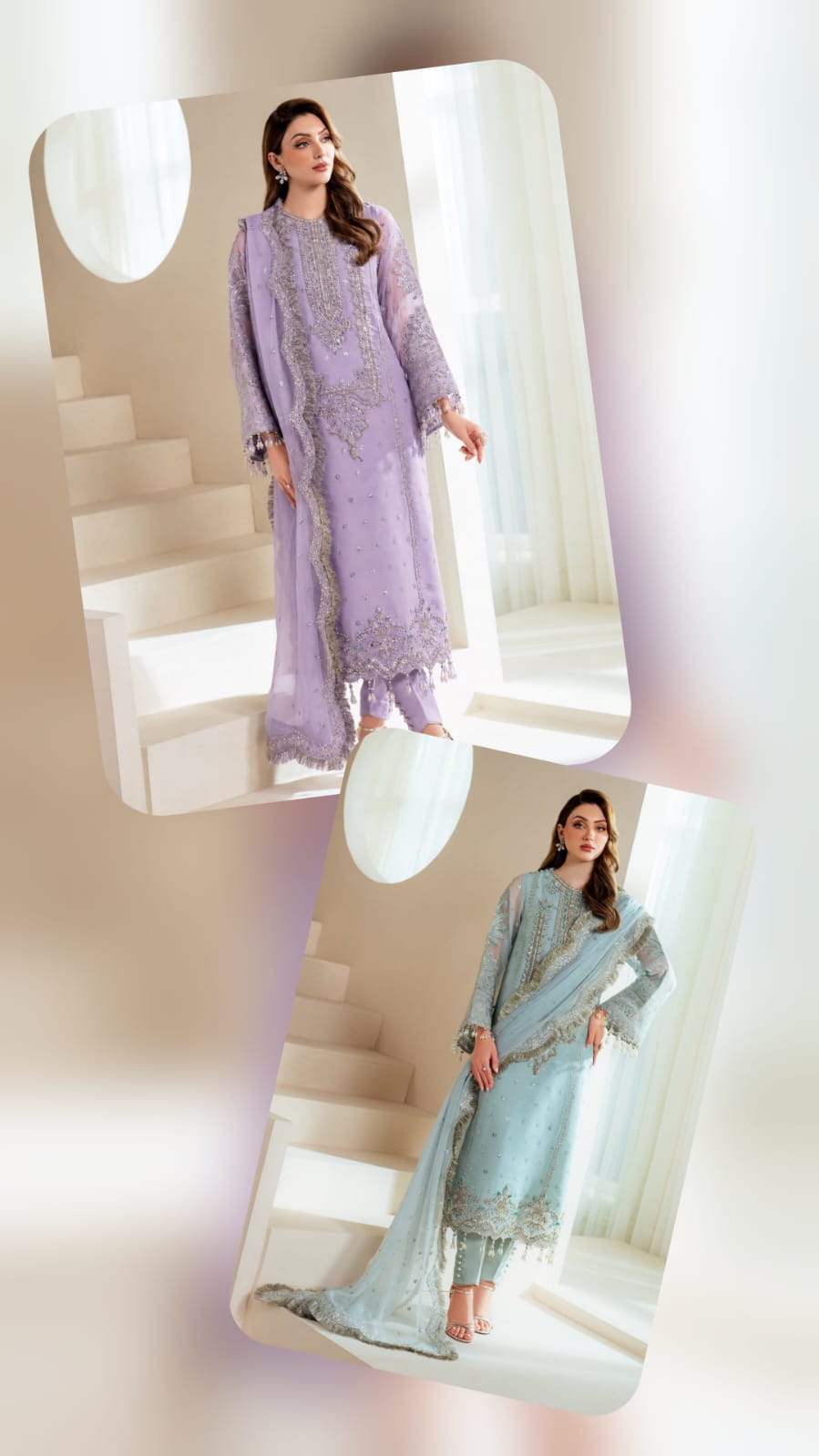 Heavy Embroidered Organza 3-Piece Unstitched Suit – Lilac & Ice Blue