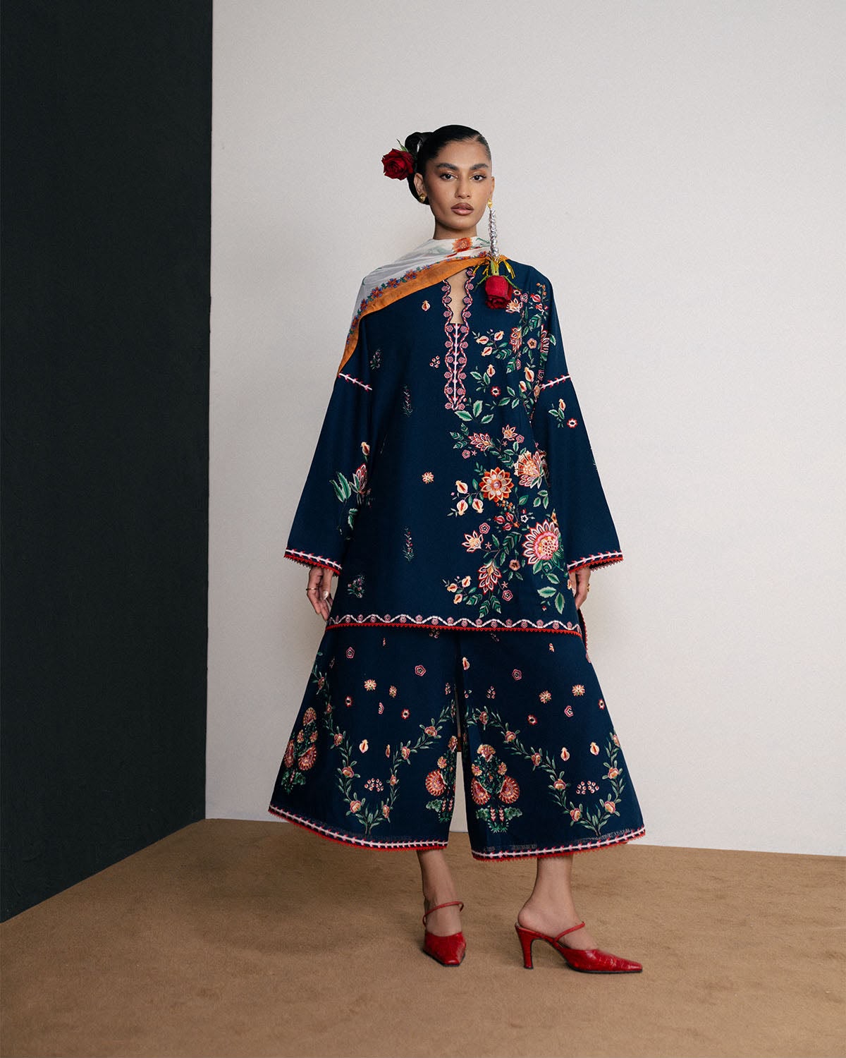 Hussain Rehar 1390 Premium Airjet Dhanak 3-Piece Embroidered Unstitched Suit with Digital Printed Wool Shawl