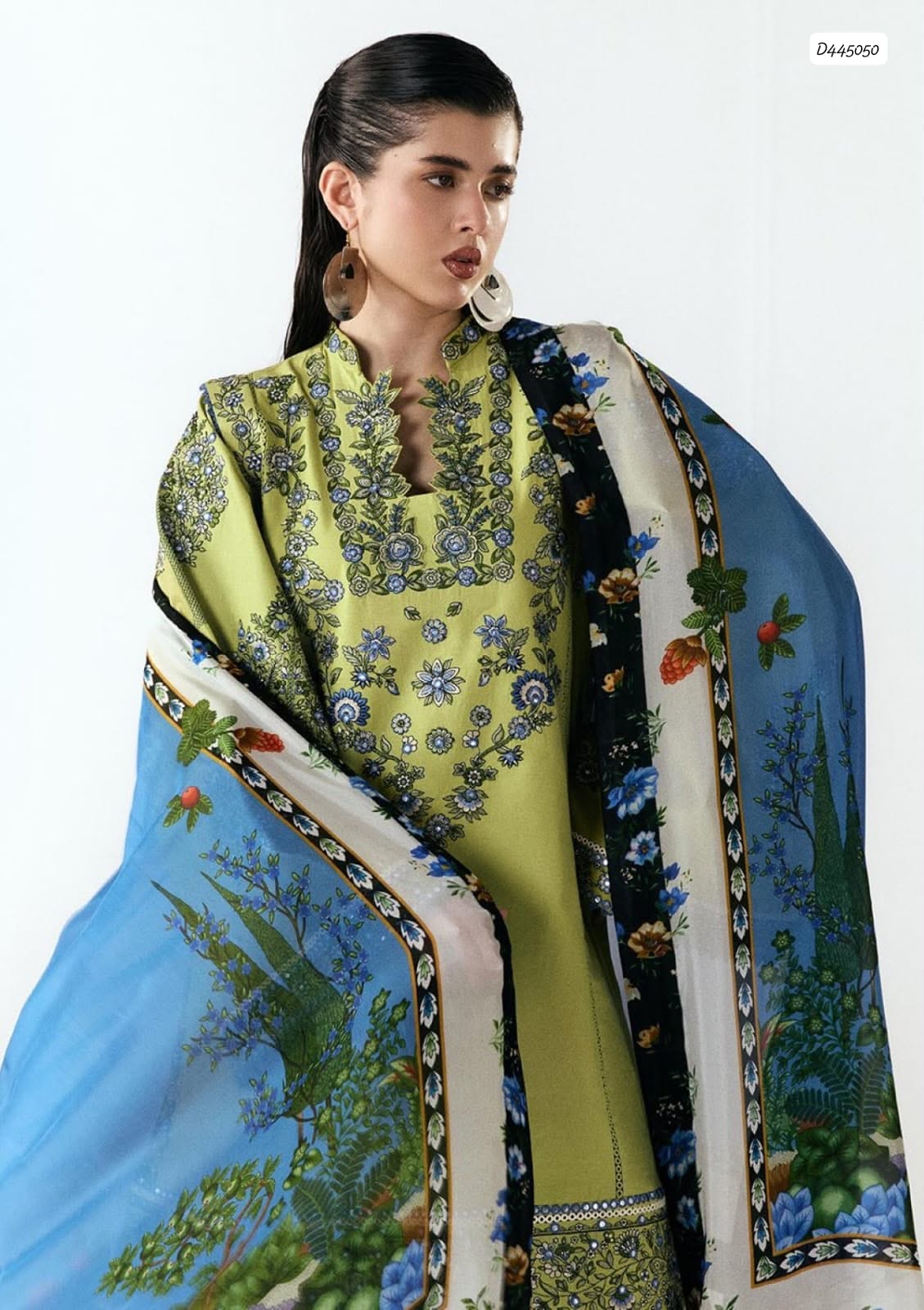 Hussain Rehar 4156 Luxury Air-Jet Dhanak Winter Collection 2026 Multi-Head Embroidered 3-Piece Unstitched Suit with Twill Wool Digital Printed Shawl – Lime Green