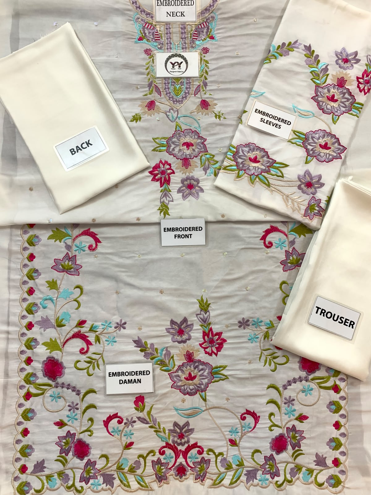 Most Elegant Kaftan Premium Shamoz Silk Multi Thread Embroidered 2-Piece Unstitched Suit – Silk Collection 2026/27 – Cream (view 4)