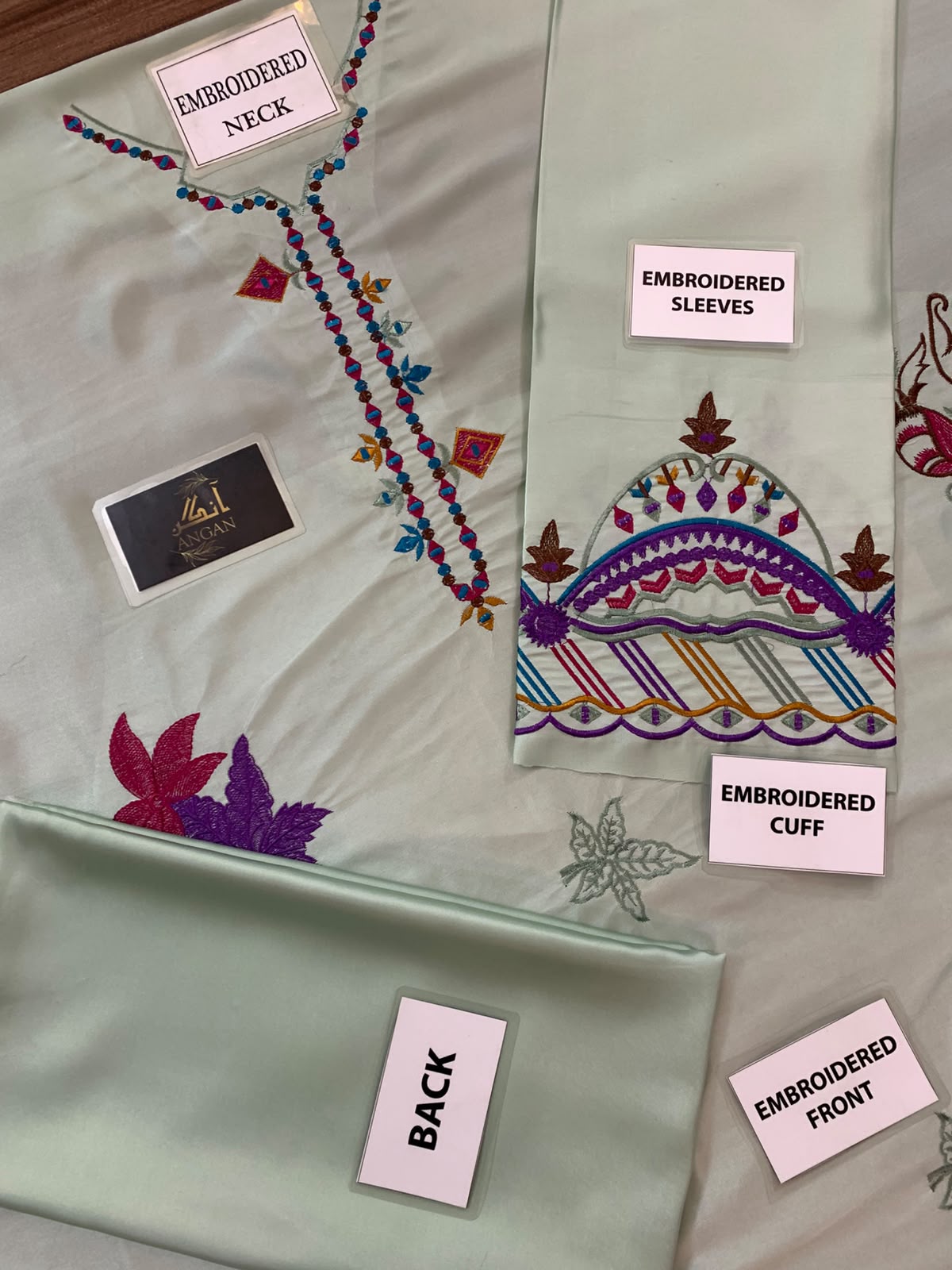 Most Elegant Kaftan Premium Shamoz Silk Multi Thread Embroidered 2-Piece Unstitched Suit – Silk Collection 2026/27 – Mint Green (view 4)