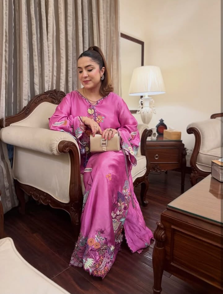 Most Elegant Kaftan Premium Shamoz Silk Multi Thread Embroidered 2-Piece Unstitched Suit – Silk Collection 2026/27 – Pink